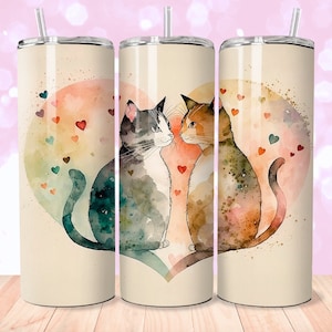 Valentine&#39;s Day Cats Heart,20oz Skinny Tumbler Sublimation Design,Straight& Tapered Tumbler Wrap,Instant Digital Download PNG