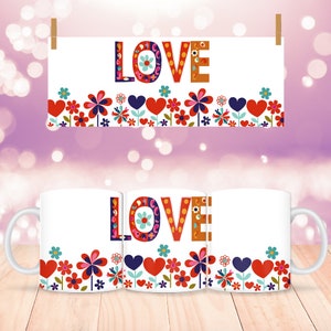 Emballage de tasse de Saint-Valentin, amour, modèle de tasse 11 oz & 15 oz, conception de sublimation de tasse, modèle d&#39;emballage de tasse de couple d&#39;amour, téléchargement numérique instantané PNG