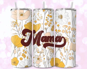 Retro Floral Mama 20oz Skinny Tumbler Wrap (Digital Download PNG)