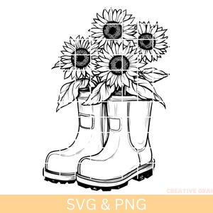 Stiefel mit Sonnenblumen SVG & PNG: Blumen Clipart (Digitaler Download)