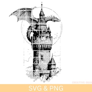 Castle and Dragons Svg & Png,Castle and Dragons Clipart,Dragons Vector Image,Dragons Silhouette, Dragon Sublimation Design, Cut File
