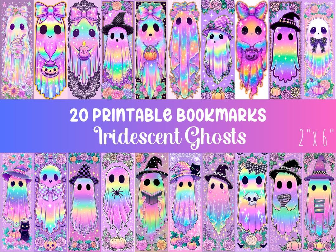 Iridescent Halloween Printable Bookmarks,iridescent Ghost Bookmarks PNG ...