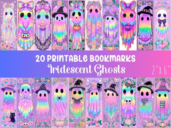 Iridescent Halloween Printable Bookmarks,Iridescent Ghost Bookmarks PNG