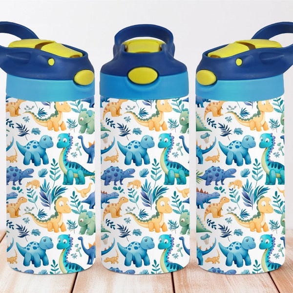 Dinosaurs 12oz Kids Flip Top Sippy Cup Tumbler Wrap, 12oz Straight Tumbler Sublimation PNG, Children Dinosaur Tumbler Wrap Design PNG