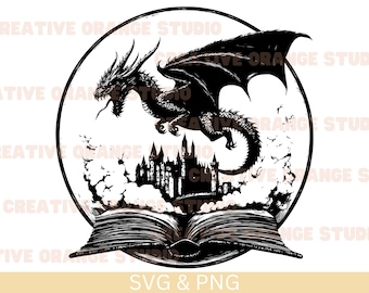 Dragon Castle Book SVG PNG: Fantasy Clipart, Silhouette, Cut File