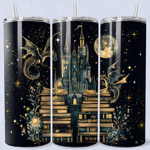 Dragons and Books 20oz Tumbler Png,Fantasy Books Tumbler Wrap, Velaris Bookish,Fourth Wing Tumbler ,Digital Download, Dragon Png