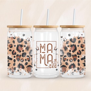 Mama 16oz Glass Can Wrap,Digital Download Sublimation Design,16oz Template,Glass Jar Mother&#39;s Day Tumbler Wrap Seamless PNG Design