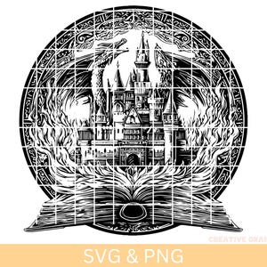 Book,Castle and Dragon Svg & Png,Castle and Dragons Clipart,Dragons Vector Image,Dragons Silhouette, Dragon Sublimation Design, Cut File