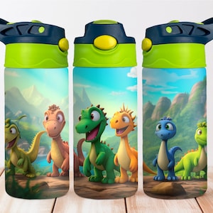 Dinosaurs 12oz Kids Flip Top Sippy Cup Tumbler Wrap, 12oz Straight Tumbler Sublimation PNG, Children Dinosaur Tumbler Wrap Design PNG