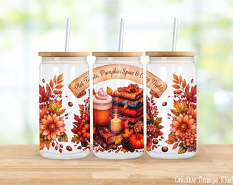 Fall Bookish Pumpkin Spice Tumbler Wrap PNG (Digital Download)