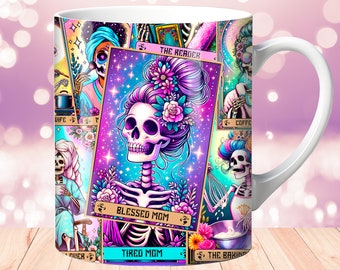 Mother&#39;s Day Tarot Cards Mug Wrap, 11oz and 15oz, Witchy Skeleton Mug Wrap Sublimation Design, Funny Mug PNG Template, Digital Download