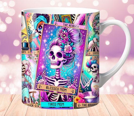 Witchy Mother's Day Mug Wrap: Tarot Skeleton Design (PNG Digital Download)