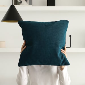Soft Linen Medium Blue Color Throw Pillow Cover, Any Size Hidden Zipper Lumbar Pillow Case, Thick Linen Boho Linen Cushion Cover, Euro Sham