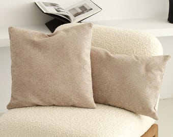 Beige Teddy Boucle Throw Pillow Cover, Boho Cozy Custom Lumbar Pillow Case, Soft Teddy Cushion Cover, Invisible Zipper, Elegant Home Decor