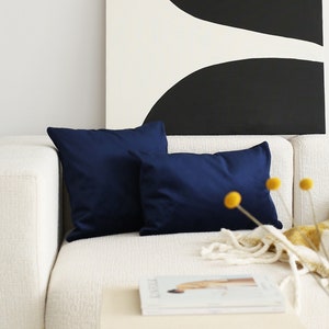 Velvet Navy Blue Throw Pillow Cover, Custom Luxury Lumbar Pillow Case, Decorative Dark Blue Soft Pillow Cover, Elegant Home Decor, Euro Sham