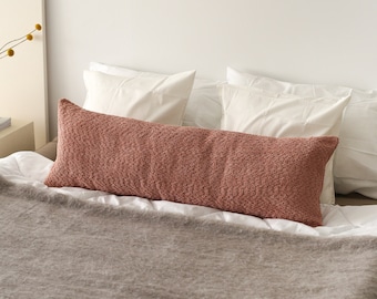 Housse de coussin lombaire douce et texturée, longue taie d'oreiller en peluche surdimensionnée, fermeture éclair invisible, décoration d'intérieur cosy et bohème, grande housse de coussin