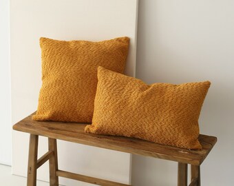 Textured Yellow Throw Pillow Cover, Soft Boucle Lumbar Pillow Case, Plush Euro Pillow Sham, Cozy Home Decor, Any Size, Boho Cushion Cover