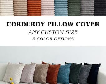Corduroy Throw Pillow Cover, Any Size Super Soft Cord Velvet Pillow Case, Cozy & Comfy Ribbed Velvet Cushion Cover, 8 Colors, 18x18, 20x20
