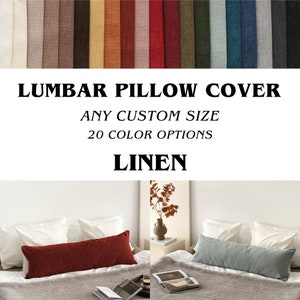 Linen Lumbar Pillow Cover, Oversized Extra Long Hidden Zipper Pillow Case, Soft & Heavy Linen Cushion Cover, Many Colors, Euro Sham Cover
