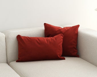 Red Luxury Velvet Throw Pillow Cover, Soft Velvet Lumbar Cushion Cover, Comfy Custom Pillow Cover, Hidden Zipper, Christmas Decoration,22x22