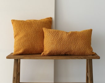 Housse de coussin texturée bouclée jaune, taie d'oreiller bouclée de toutes les tailles, fermeture éclair invisible, housse de coussin couleur moutarde et miel, décoration bohème