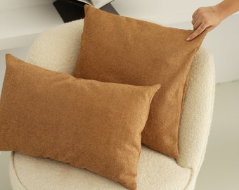 Camel Teddy Boucle Throw Pillow Cover, Soft Boho Custom Size Pillow Case, Cozy & Comfy Lumbar Pillow Cover, Hidden Zipper, Any Size, 40x40