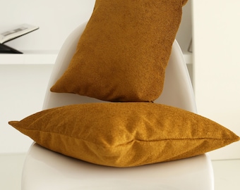 Housse de coussin bouclée nounours bohème jaune moutarde, Housse de coussin super douce et confortable, Housse de coussin lombaire de taille personnalisée, Décoration d'intérieur super confortable