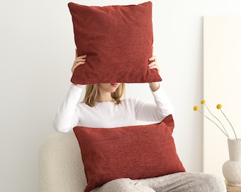 Brick Red Linen Throw Pillow Cover, Any Size Boho & Cozy Lumbar Pillow Case, Invisible Zipper, Soft Heavy Linen Decorative Pillow,Only Cover