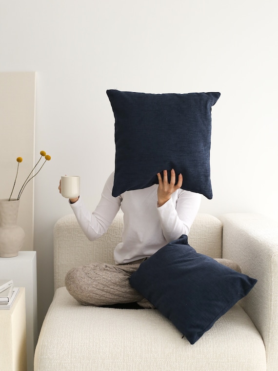 Dark Blue Linen Throw Pillow Cover, Cozy & Soft Linen Pillow Case, Solid Color Any Custom Size Linen Cushion Cover, Comfy Unique Decor,16x16