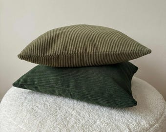 Olive and Forest Green Corduroy Pillow Case, Comfy Ribbed Cushion Cover, Living Room Decor