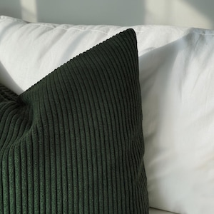 Corduroy Forest Green Cushion Cover, Ribbed Velvet Couch Pillow Case, Living Room Decor
