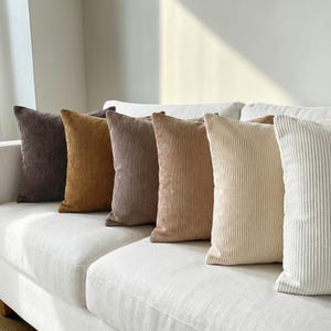 Corduroy Earth Tone Pillow Cover, Cozy Boho Ribbed Cushion Case, Neutral Living Room Decor