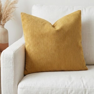 Fodera per cuscino decorativo in velluto a coste color giallo senape, fodera per cuscino in velluto a coste color ocra, decorazione accogliente