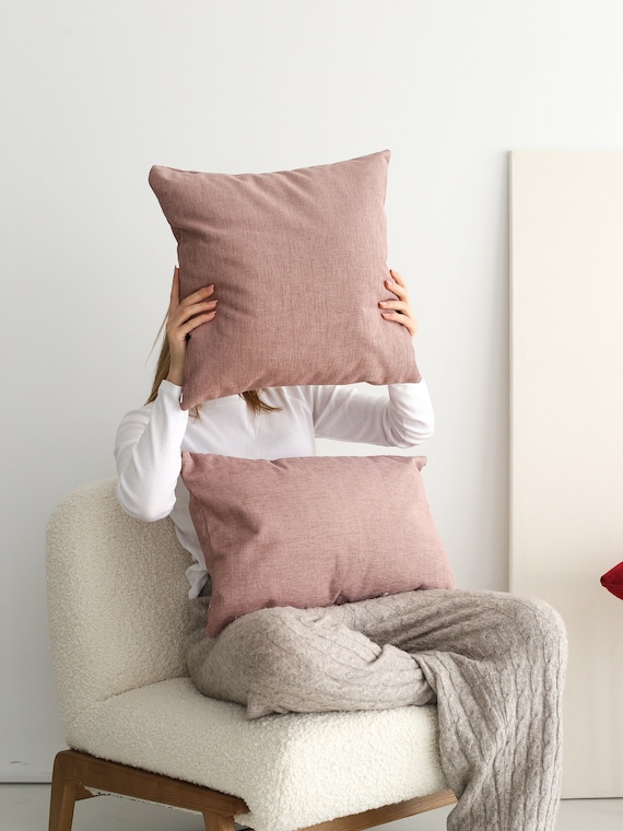 Pale Pink Linen Throw Pillow Cover, Cozy & Cute Soft Linen Pillow Case, Hidden Zipper, Top Quality Linen Cushion Cover, Comfy Decoration