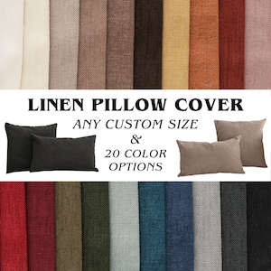 Linen Boho & Modern Throw Pillow Cover, Handmade Any Custom Size Lumbar Pillow Case, Linen Cushion Cover, Invisible Zipper, 20 Color Options
