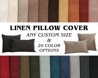 Linen Boho & Modern Throw Pillow Cover, Handmade Any Custom Size Lumbar Pillow Case, Linen Cushion Cover, Invisible Zipper, 20 Color Options