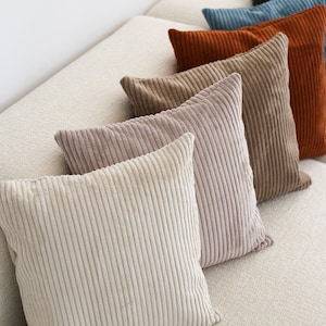 Corduroy Boho & Cozy Throw Pillow Cover, Handmade Soft Cord Velvet Lumbar Pillow Case, Ribbed Velvet Comfy Cushion Cover, Invisible Zipper