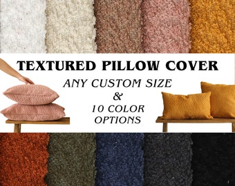 Any Size Soft Textured Boucle Throw Pillow Cover, Puffy & Curly Handmade Pillow Case, Hidden Zipper, 16x16, 18x18, Euro Sham Pillow Cover