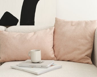 Pale Pink Teddy Boucle Throw Pillow Cover, Soft & Cute Lumbar Pillow Case, Invisible Zipper, Modern Home Decor, Scandinavian Style Decor