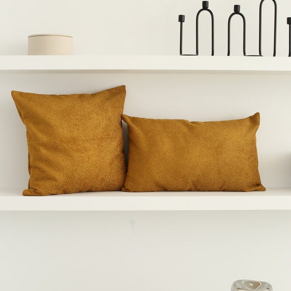 Teddy Boucle Mustard Yellow Throw Pillow Cover, Super Soft Boho Pillow Cover, Any Size Lumbar Pillow Cover, Cozy Home Decor, Hidden Zipper