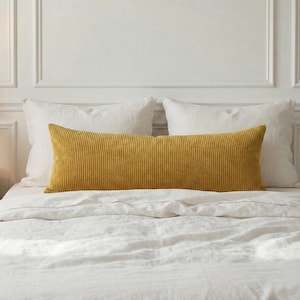 Corduroy Mustard Yellow Oversized Lumbar Pillow Cover, Soft Comfy Long Cushion Case, Bedroom Decor