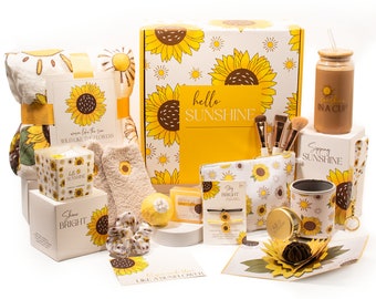 The Love Crate Co Sunflower Gifts for Women, 10pc or 15pc Sunflower Gifts for Women, Get Well Soon Gift Baskets, You Are My Sunshine Gifts