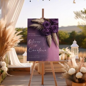 Purple Floral Wedding Welcome Sign Poster, Editable Sign Template ...