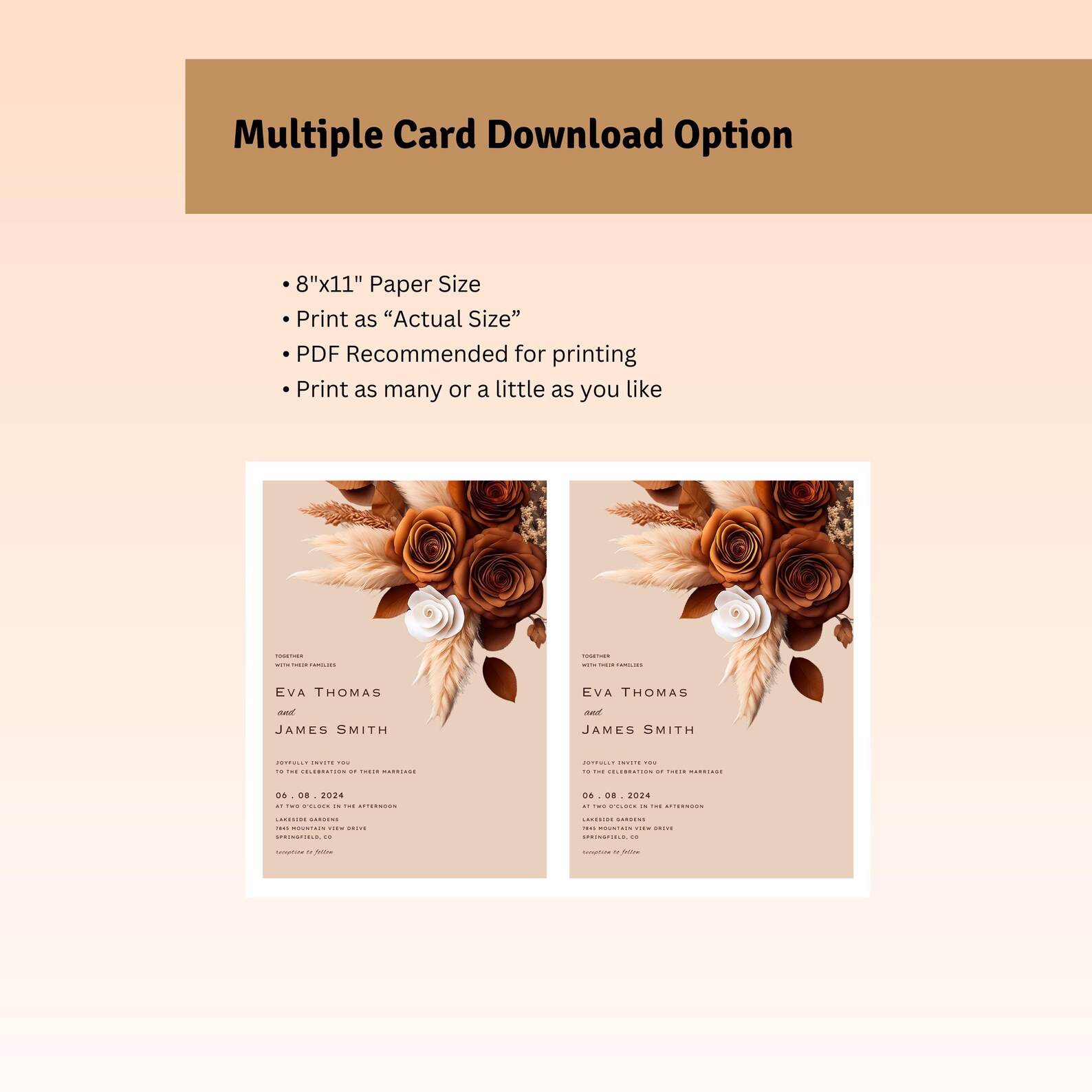 Rust Brown Rose Floral Wedding Invitation, Canva Editable Template ...