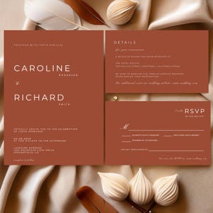 Burnt Orange Wedding Invitation Set, Canva Editable Template, Instant Download, Minimalist Modern Wedding Invitation, Rust Orange #W8PNBO