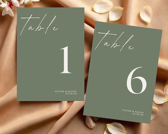 Sage Green Wedding Table Number Signs, Canva Editable Template, Table Number Card, Modern Minimalist Table Number Card #W8PNSG