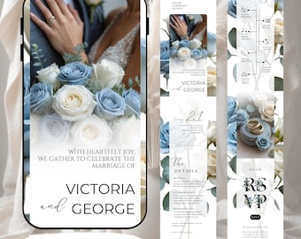 Dusty Blue Gentle White Floral Wedding Website Digital Invitation, Canva Editable Template, RSVP Tracking, Clickable RSVP #L2RSDB