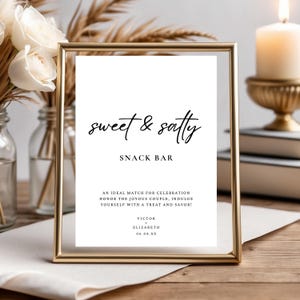 Sweet and Salty Snack Bar Sign, Printable Wedding Salty and Sweet Sign, Modern Minimalist Snack Bar Sign, Reception Food Table Signage
