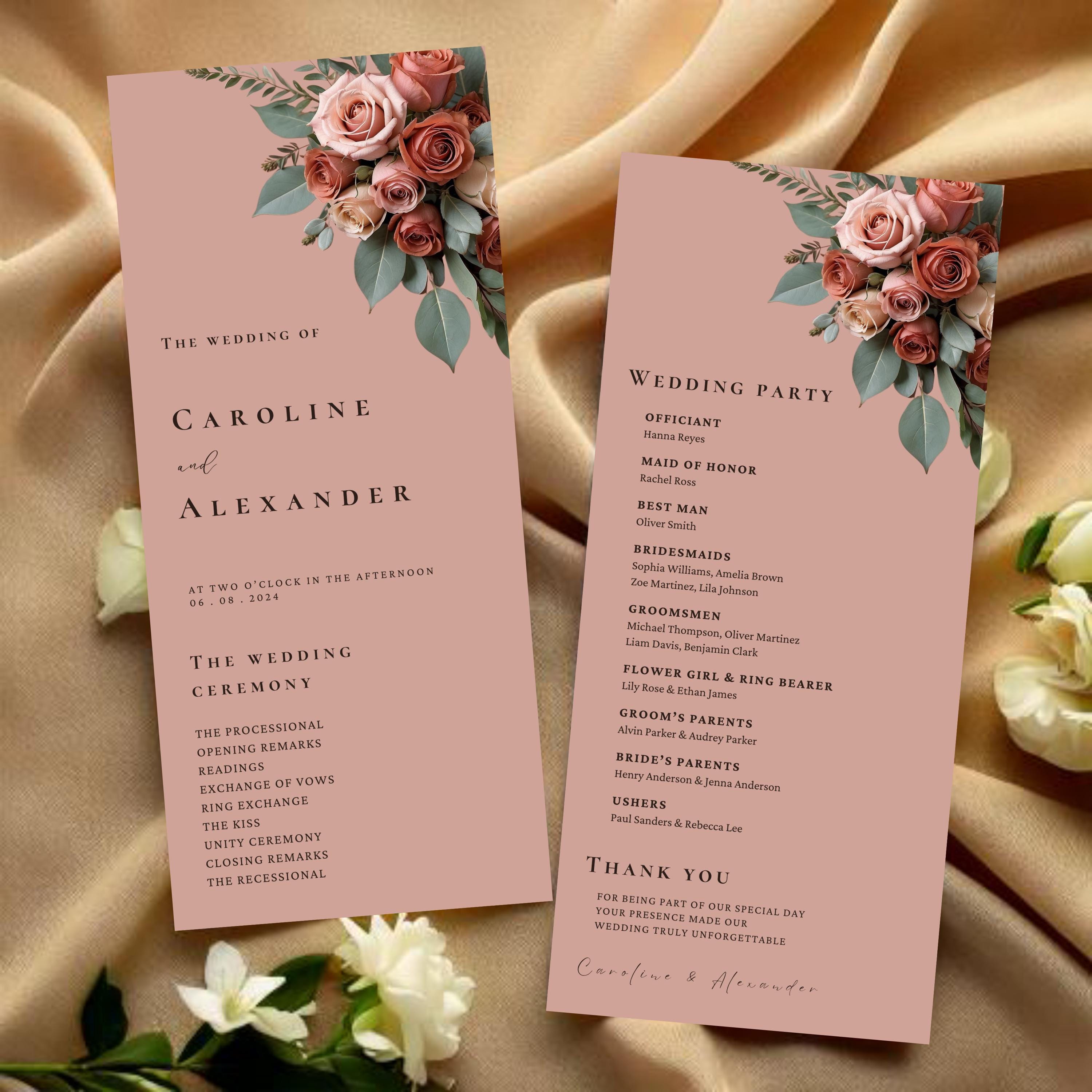 Cedar Dusty Rose Floral Wedding Programs Template, Ceremony Program ...