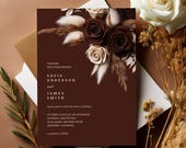 Brown Rose Floral Wedding Invitation, Canva Editable Template, Brown Template Invitation, Instant Download, Boho Pampas #F4RSBU